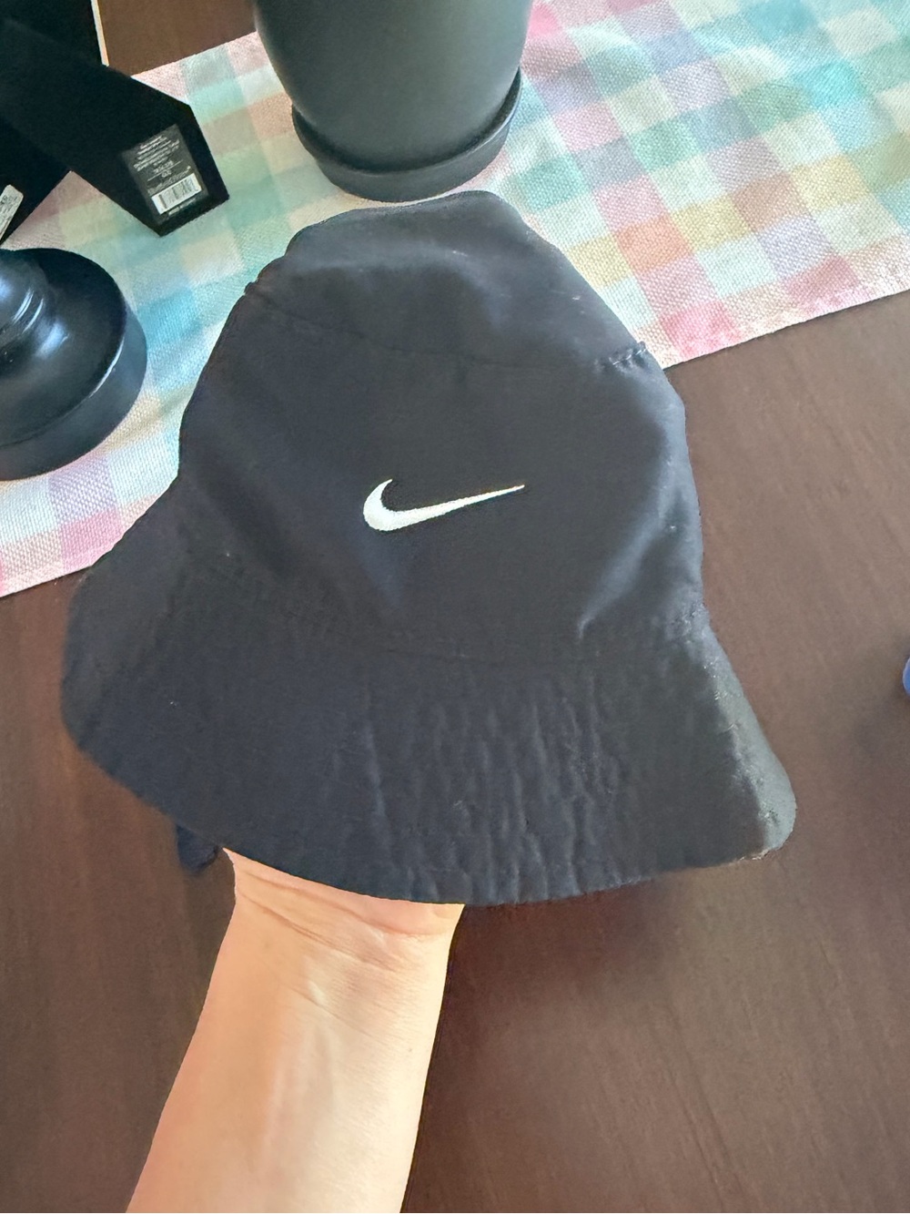 Nike Black Bucket Hat with White Swoosh Logo